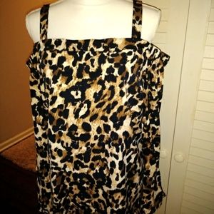 Thalia Sodi leopard cold shoulder top Nwot
